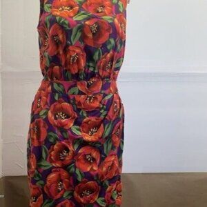 80's Vintage Alain Toussaint‎ Red Floral Sleeveless Faux Wrap Party Dress SZ 12P